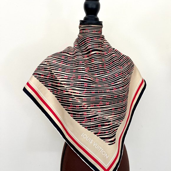 New Louis Vuitton Scarf Monogram Alma Bag Beige  Red Silk Wrap - Picture 1 of 15